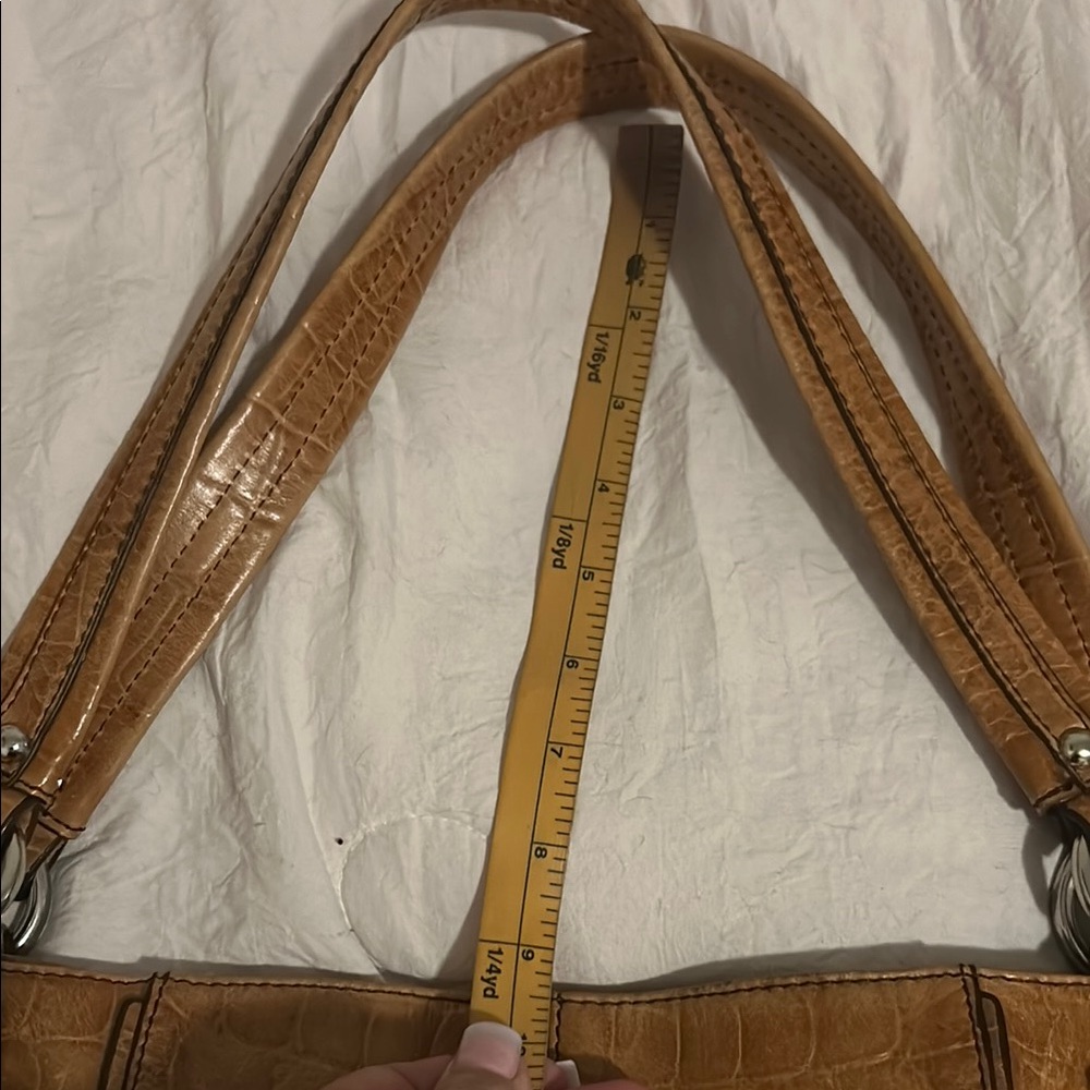 B. Makowsky Tan Shoulder Bag with Distressed Leather and Double Straps - Picture 13 of 14